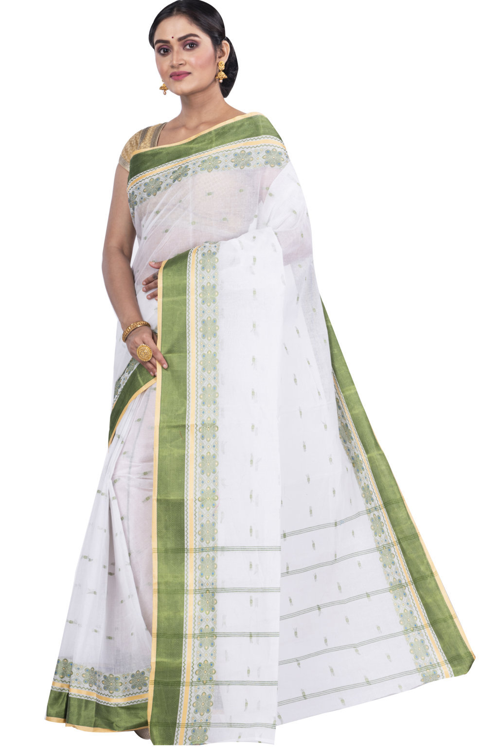 Green Pure Cotton VelvetPar_tant Tant Saree (700)